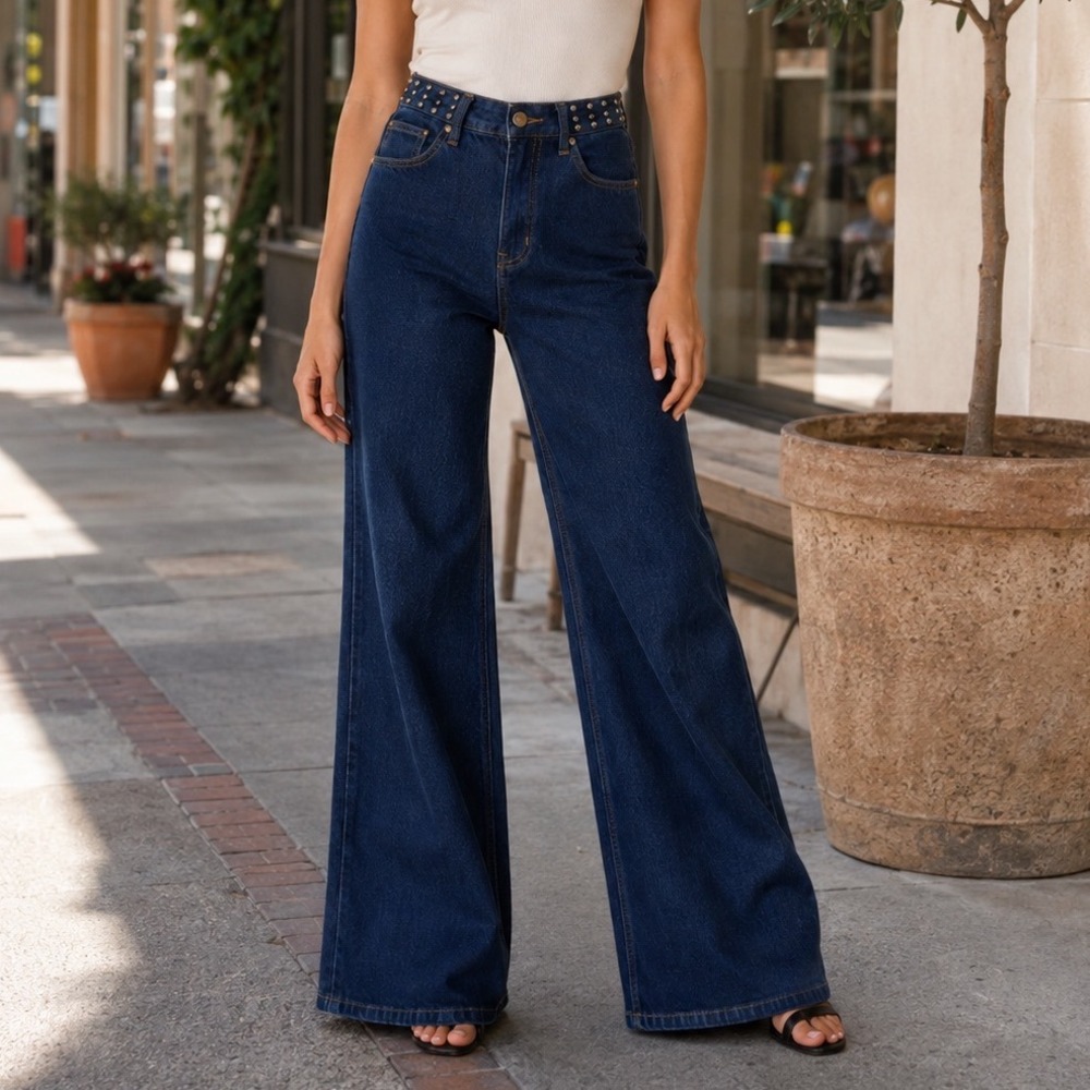 Vigoss Studded Wide Leg Jeans Womens 3/26 Blue